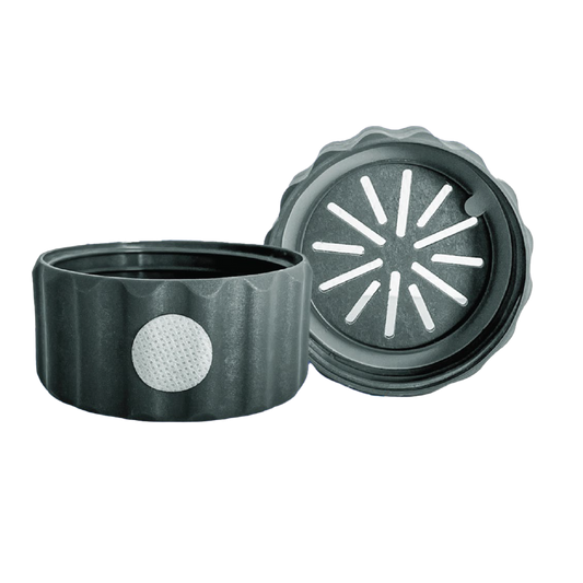 BioCoupler™ image: facilitates mixing, wetting, and agitating propagules. Offers high humidity, filtered air, and gas exchange without plumbing or electricity. Fits standard mason jars (70-G450 finish, 8-32 liquid ounces).